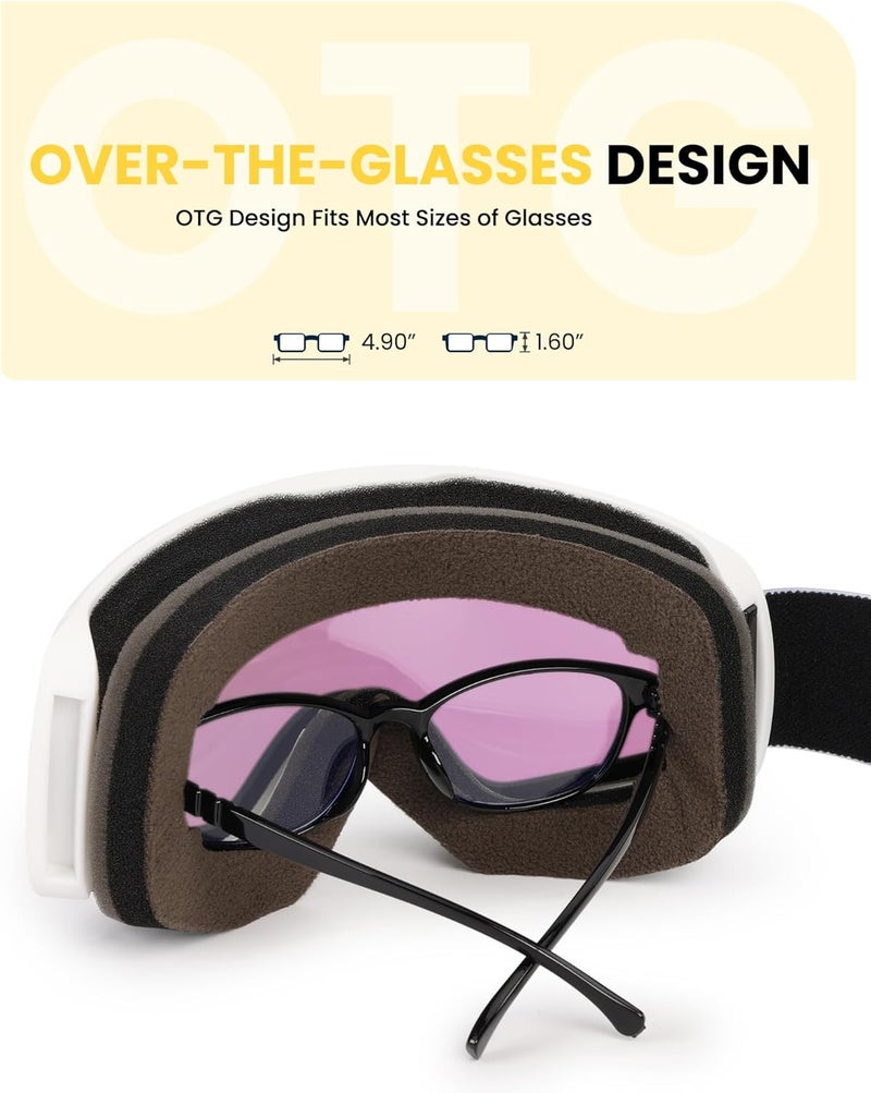 Snower Kids Ski Goggles, Anti-Fog Snow Goggles with OTG Design, 100% UV Protection, HD Lens for Kids Boys Girls - Image 3